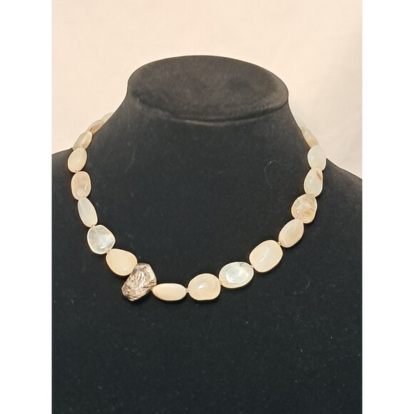 NWT Peyote Bird Agate Quartz Beads Silver Nugget Gemstone Chunky Necklace 17-20" - Picture 1 of 13